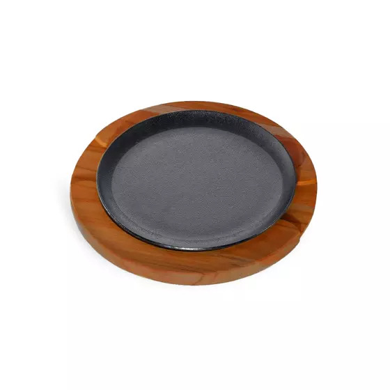 Moda Round Sizzle Plate-Cast Iron |190mm | With Wood Base