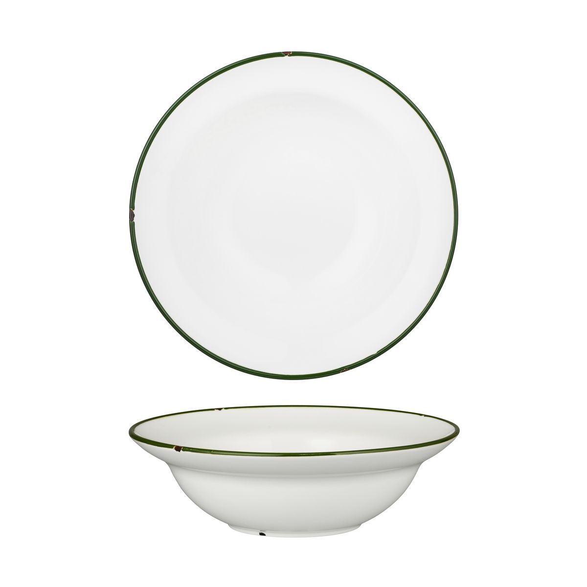 Luzerne Tintin Deep Bowl Plate 240mm Ø | 830mL White W/Green Line