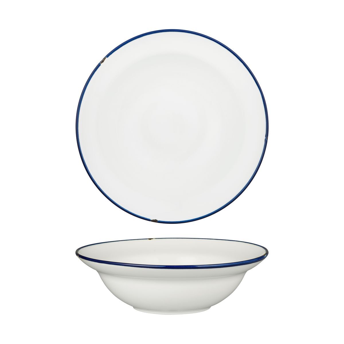 Luzerne Tintin Deep Bowl Plate 240mm Ø | 830mL White W/Navy Line