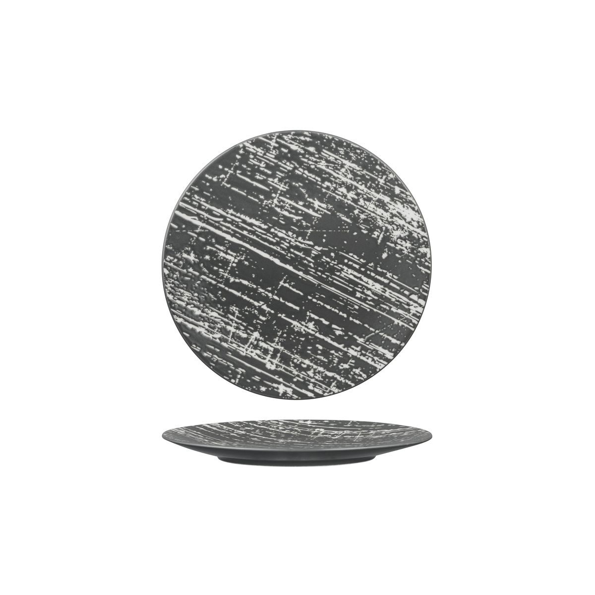 Luzerne Drizzle Round Plate-Flat, 210mm Ø Grey With White