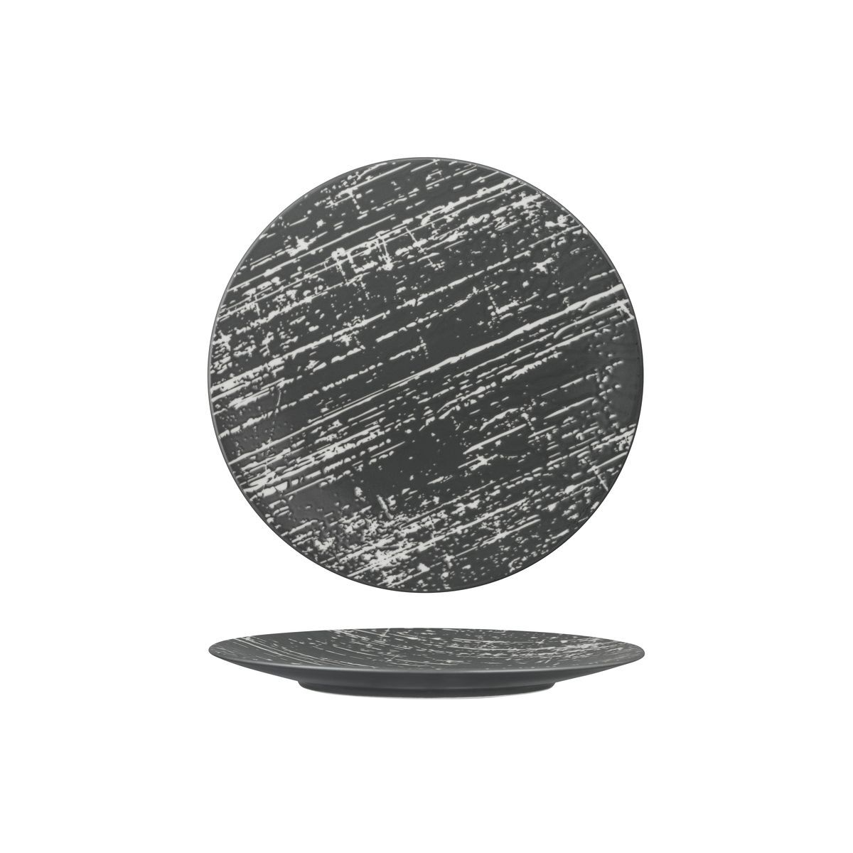 Luzerne Drizzle Round Plate-Flat, 230mm Ø Grey With White