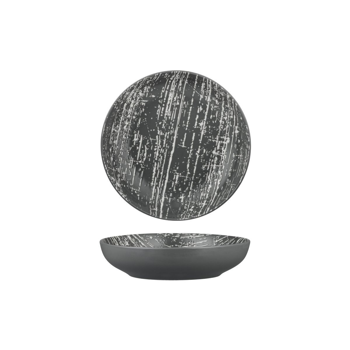 Luzerne Drizzle Round Share Bowl-210mm Ø | 1000mL Grey With White