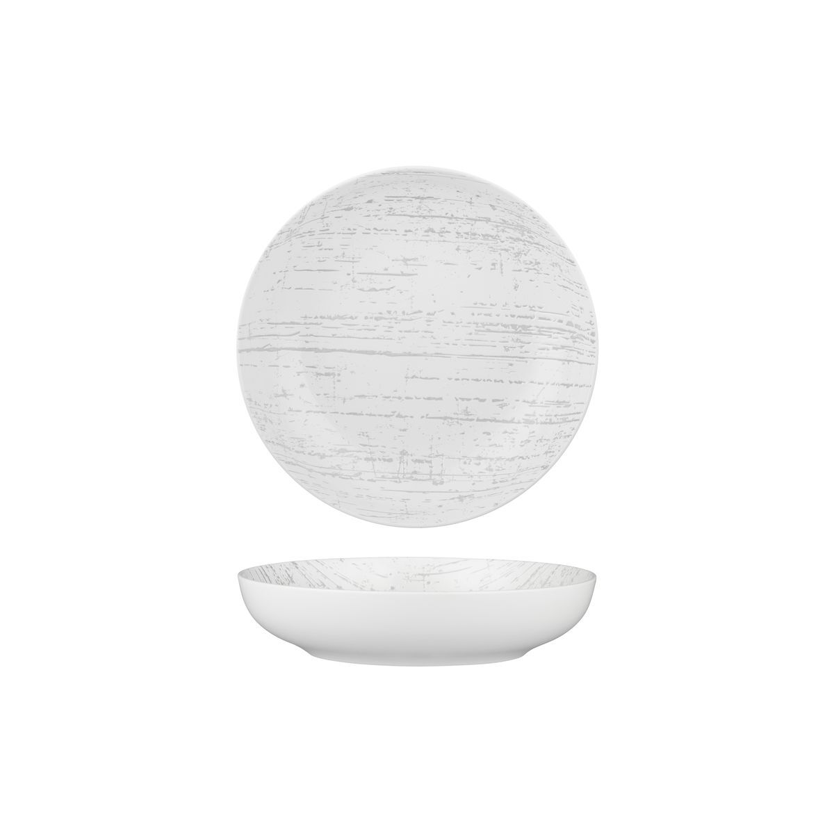 Luzerne Drizzle Round Share Bowl-210mm Ø | 1000mL White With Grey