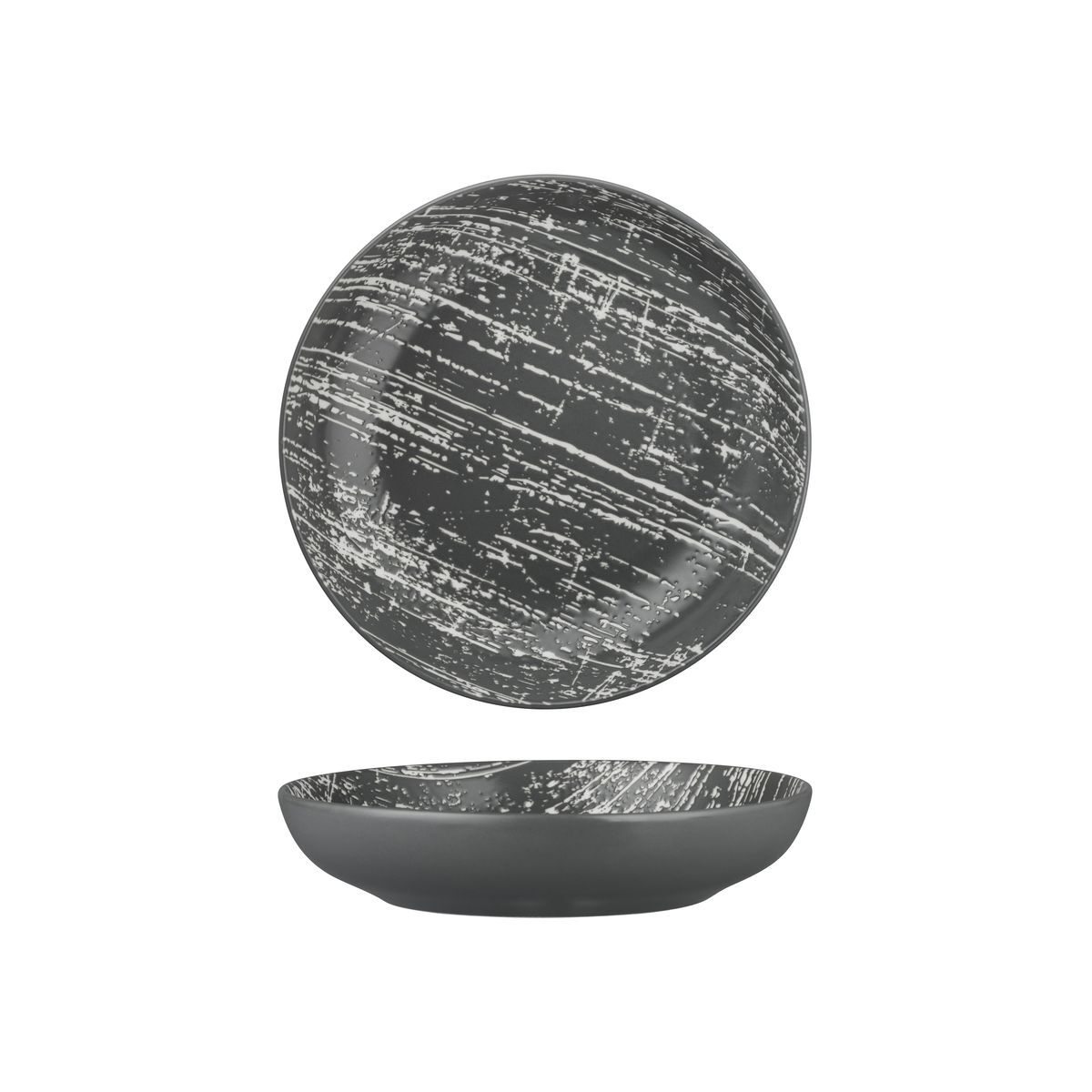 Luzerne Drizzle Round Share Bowl-230mm Ø | 1160mL Grey With White