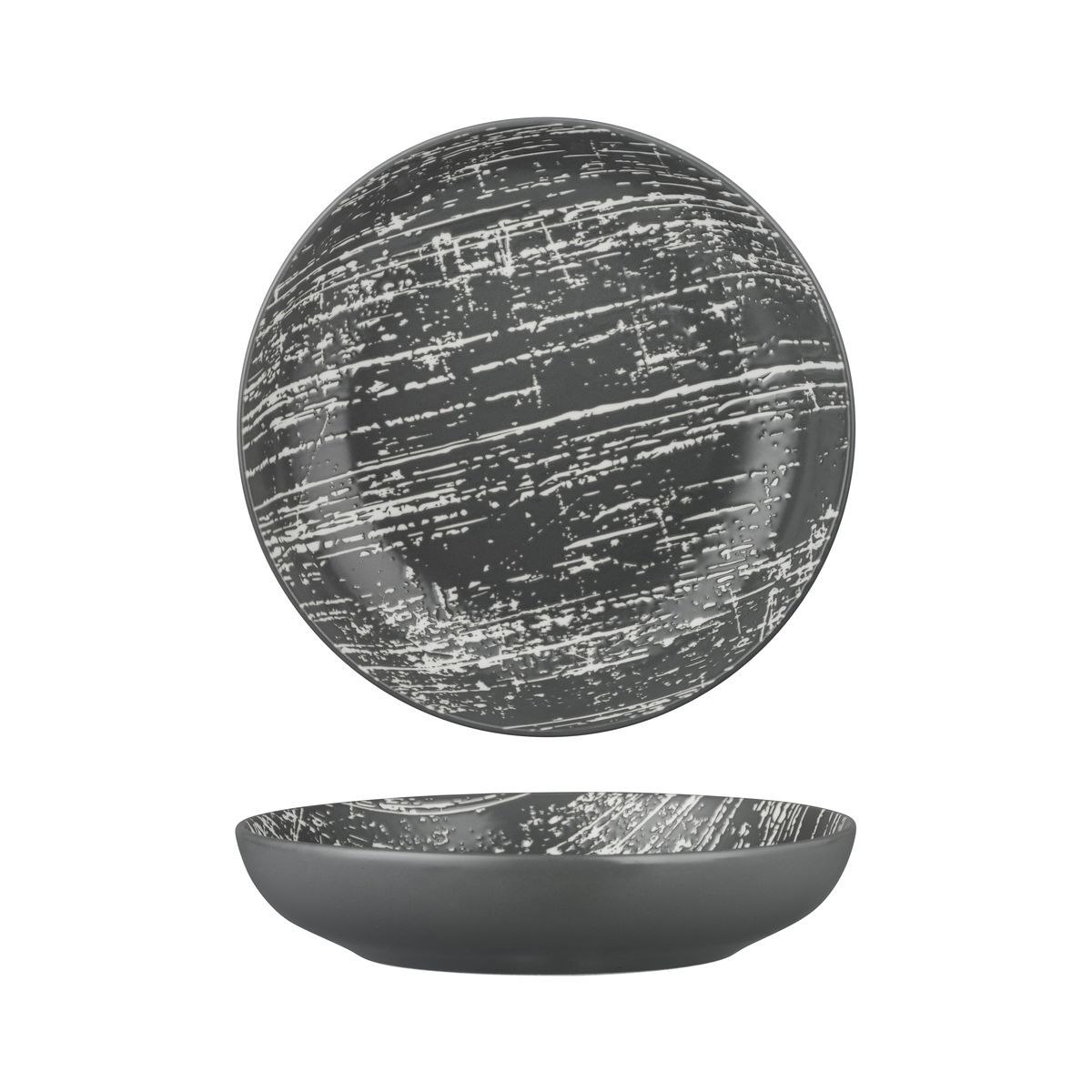 Luzerne Drizzle Round Share Bowl-260mm Ø | 1900mL Grey With White