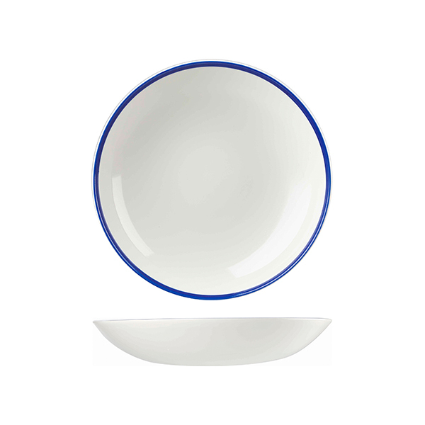 Churchill Retro Blue Round Coupe Bowl-248mm Ø | 1136mL White W/Blue Line