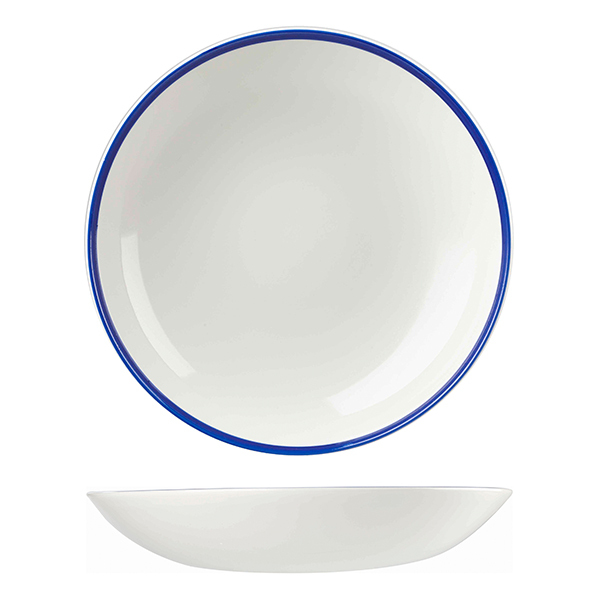 Churchill Retro Blue Round Coupe Bowl-310mm Ø | 2400mL White W/Blue Line