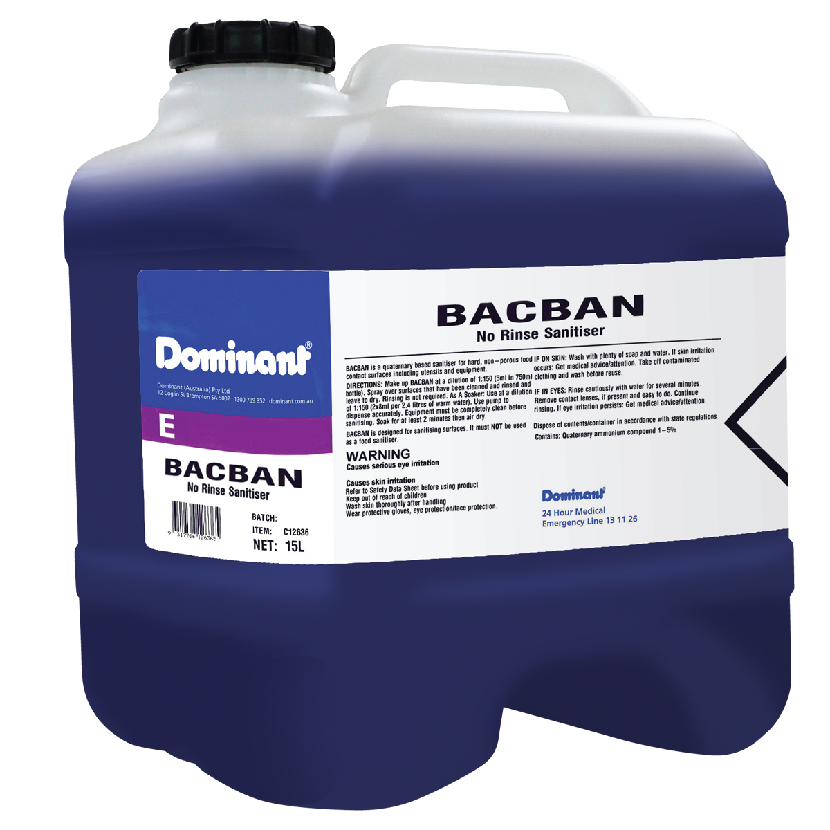 Bacban No Rinse Sanitiser 15L Drum