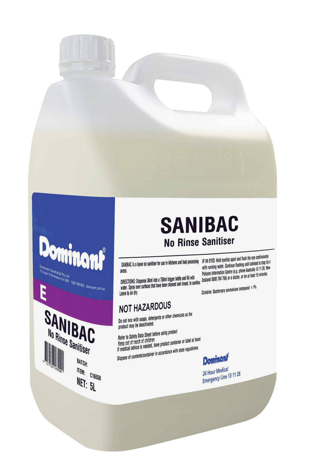 Sanibac No Rinse Sanitiser 5L Bottle