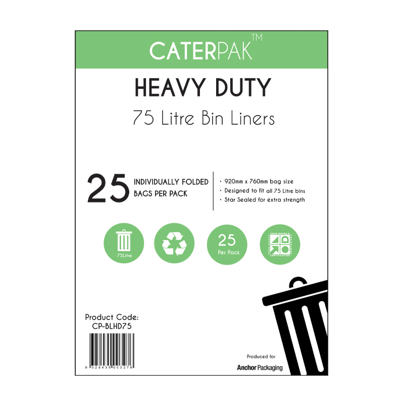 CaterPak Heavy Duty Garbage Bags 75-82L 250s